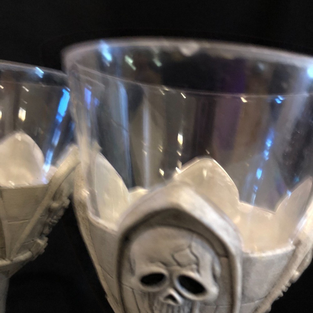 3 Scary Skeleton Plastic Halloween Goblets, Stem Glasses