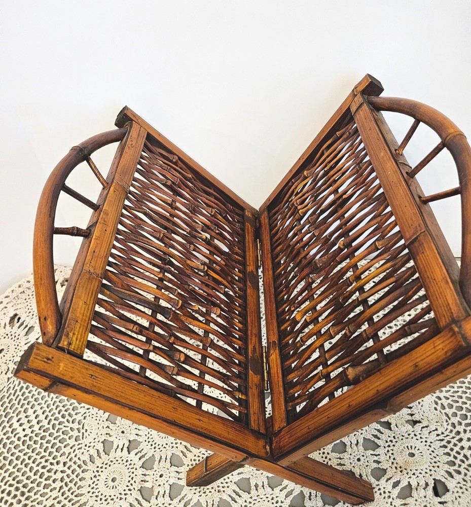 Bamboo Folding Magazine Rack. Vtg