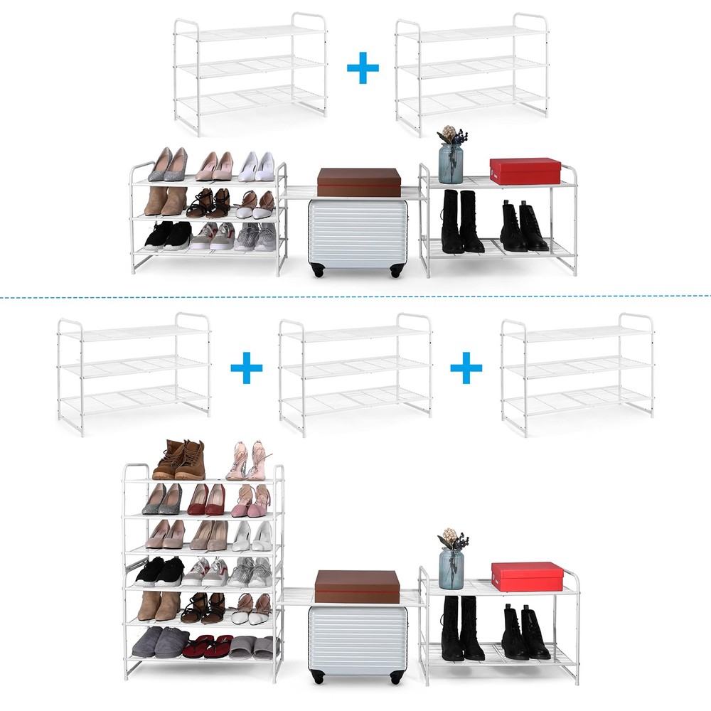 Simple Trending 3-Tier Stackable Shoe Rack, Expandable & Adjustable Shoe Shel...