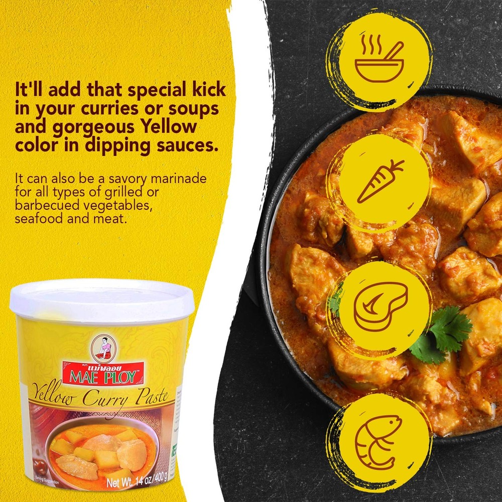Mae Ploy Thai Yellow Curry Paste for Restaurant-Quality Curries Aromatic Blend
