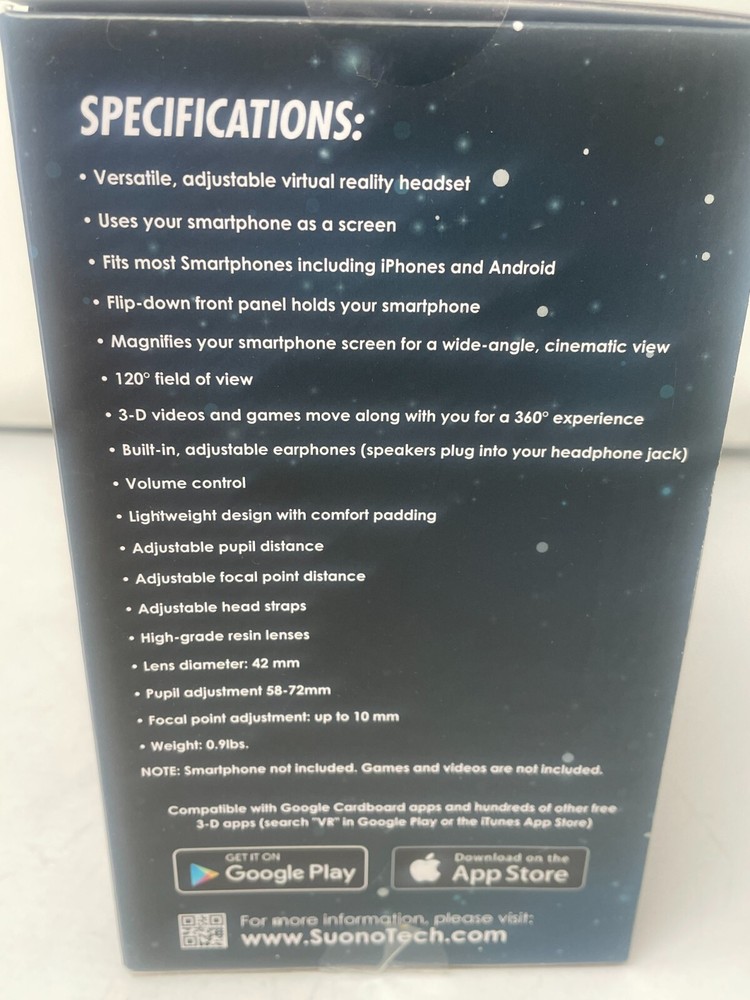 New Suono VR Virtual Reality Headset Augmented Screen Headphone Apple Android