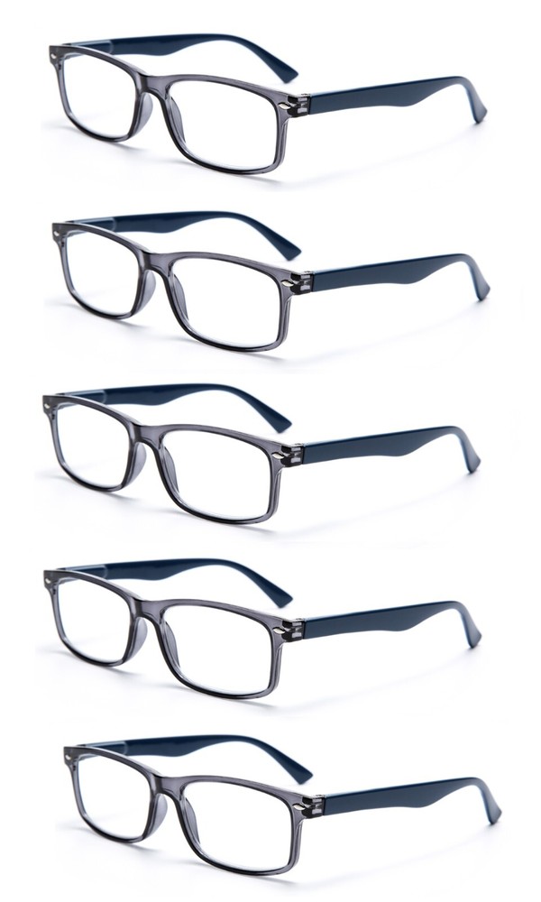EYE ZOOM 5 Pack Rectangular Vintage Plastic Frame Reading Glasses for Men Women