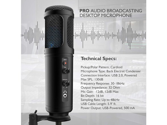 Pyle USB Plug & Play Computer Microphone, For Podcast Gaming & Streaming, Black