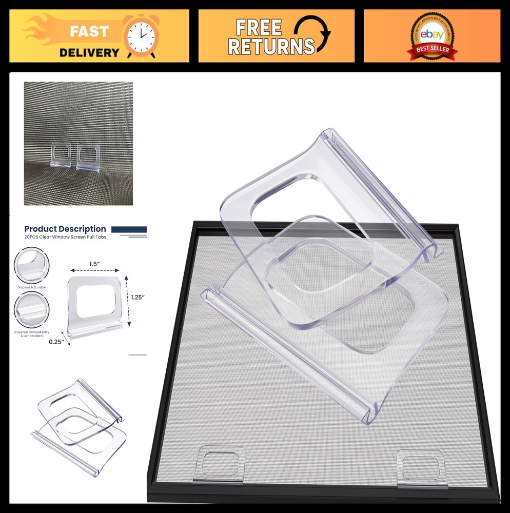 Universal Clear Window Screen Pull Tabs - 20 Pack, Durable Weather-Resistant Lif