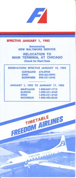 Freedom Airlines timetable 1982/01/01