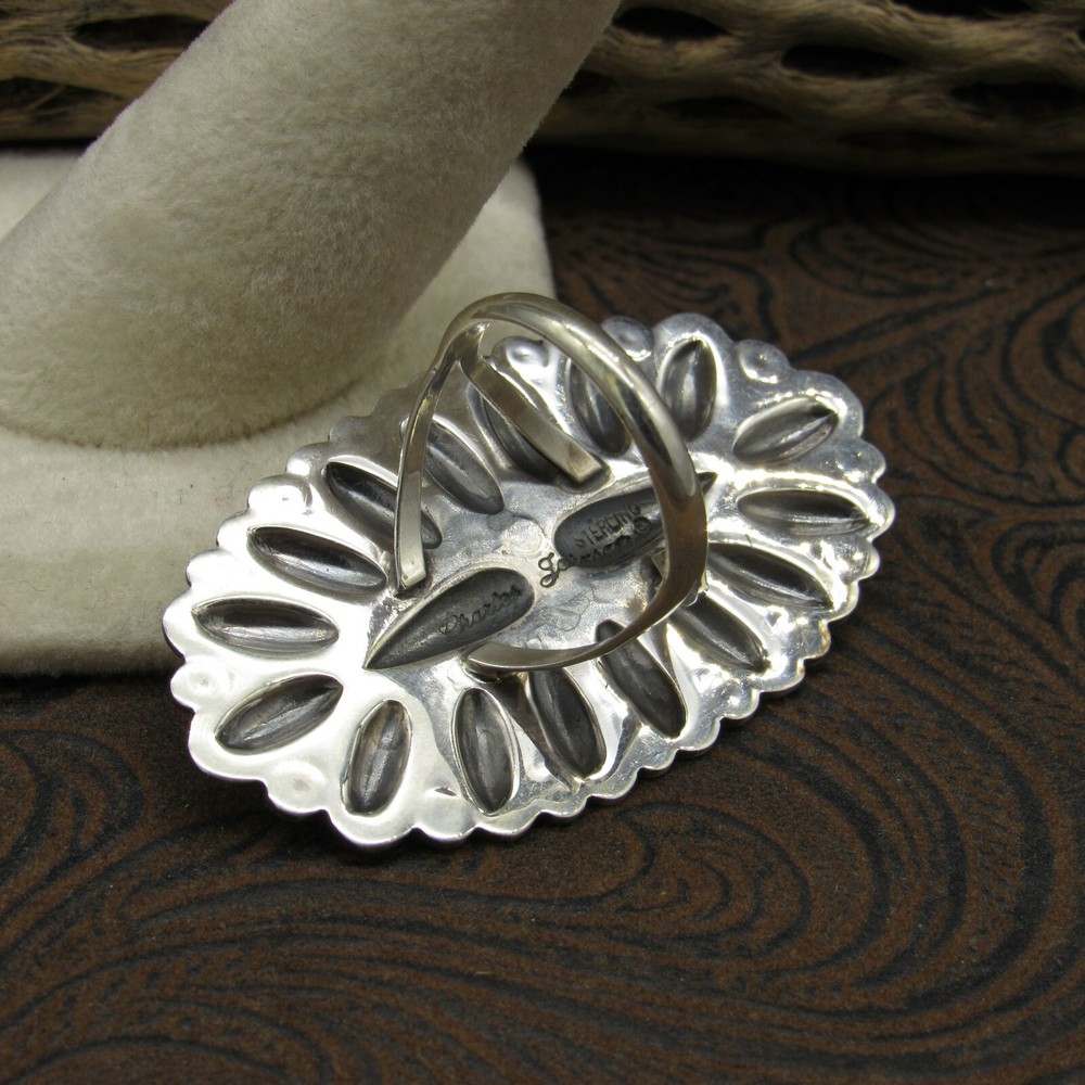 Beautiful Southwest Brushed Sterling Silver Repousse Conch Ring+