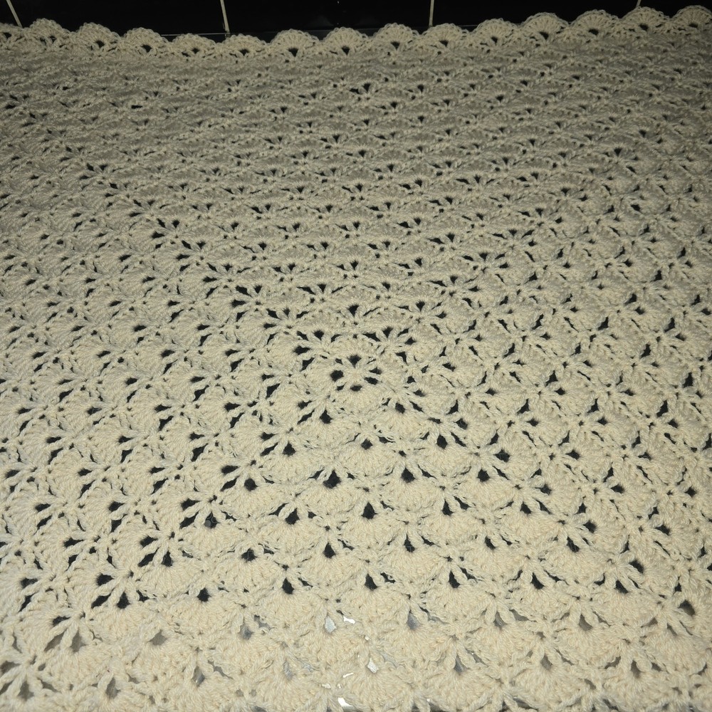 Handmade Crochet Baby Blanket, shell pattern, in a Buttermilk Cream colour.