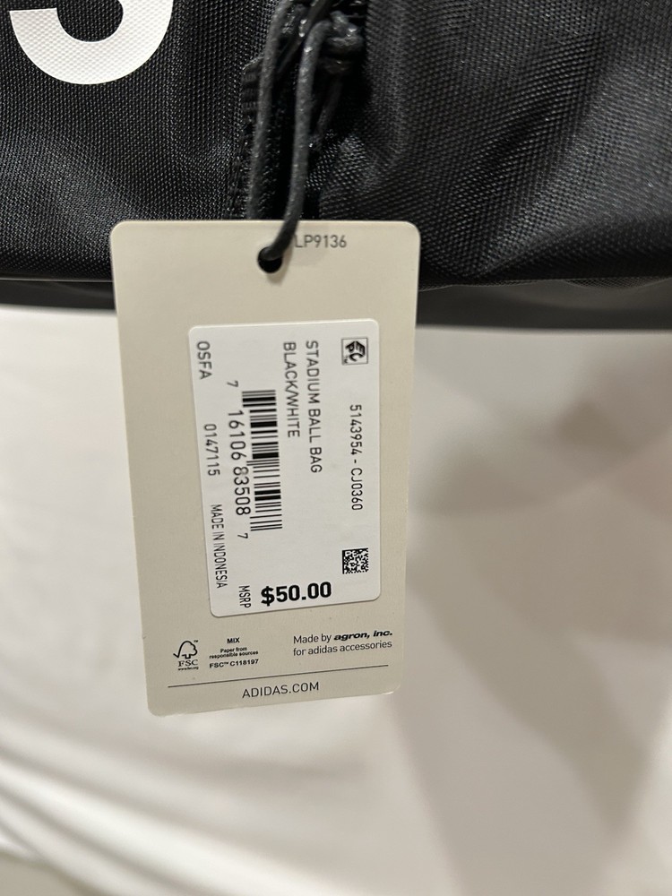 🏐🏀🎾Adidas Stadium Ball Bag Black White ⚽️🏈🥎