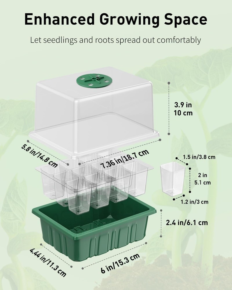 Pawfly 6 Pack Seed Starter Kit, 72 Cells, Seed Starter Trays with Adjustable Gro
