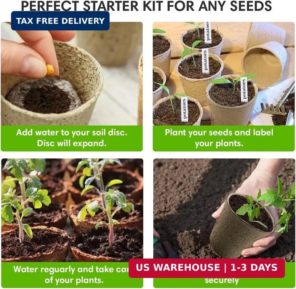 Seedling Starter Kit Germination Grow Cups and Soil (10 Pack) Biodegradable Peat