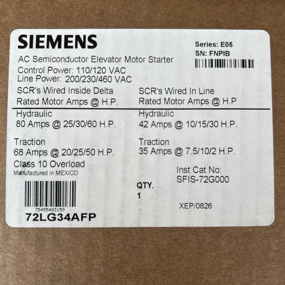SIEMENS AC Semiconductor Elevator Motor Starter 72LG34AFP