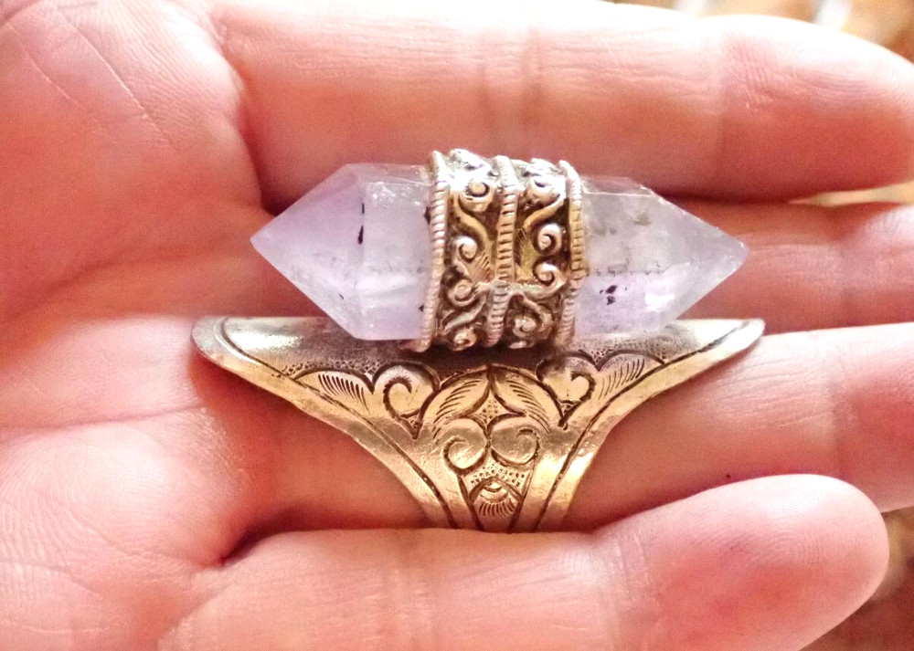 Amethyst Quartz double point Ring adjustable in Sterling