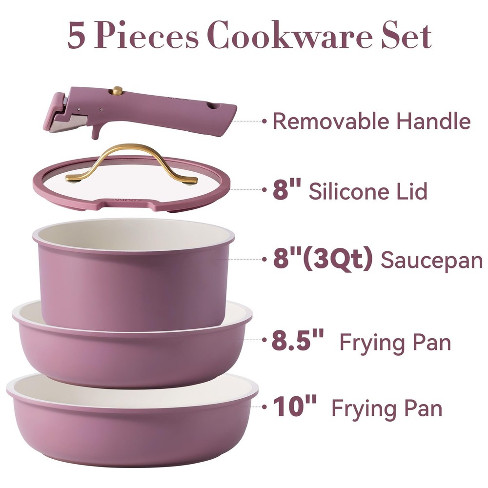 CAROTE 5pcs Pots and Pans Set, Nonstick Cookware Set Detachable Handle,kitchen e