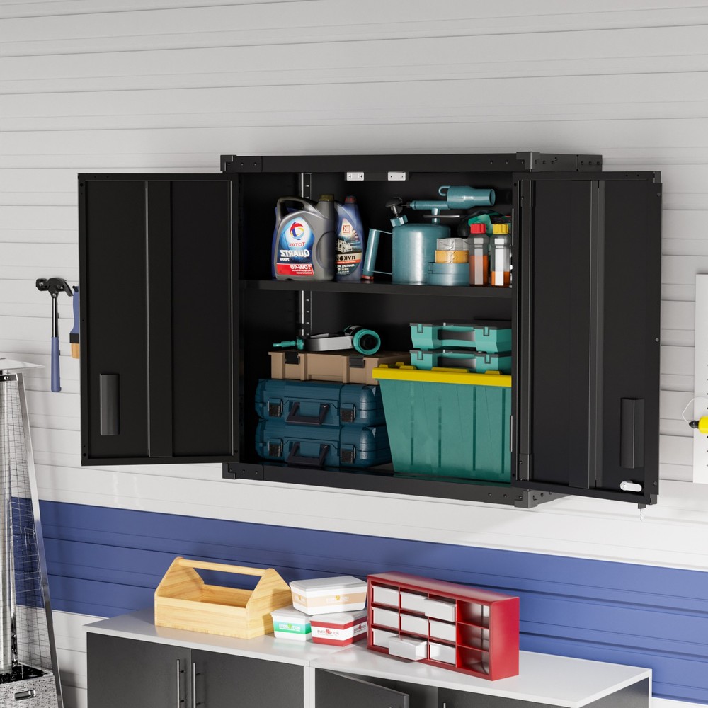 Garage Wall Storage Cabinet with Lock & Adjustable Shelves - Rust Resistant New