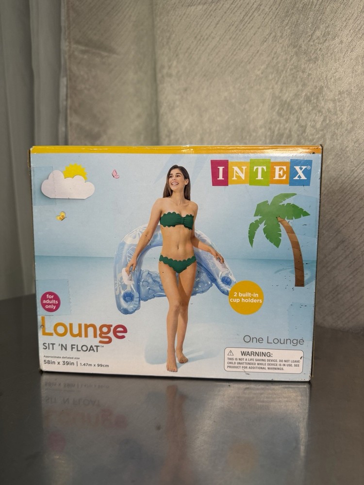 Intex Sit 'N Float Inflatable Pool Float Blue 58in x 39in 2 Cup Holders
