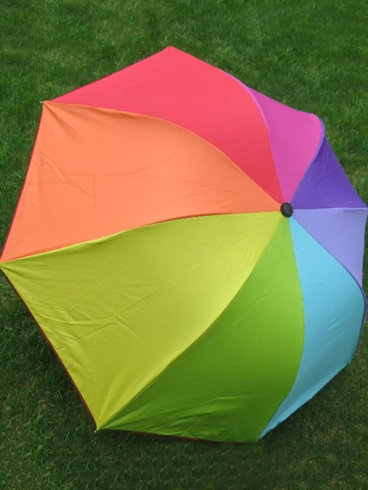 1pc - Rainbow Wonder - Portable Three- fold Umbrella with Short Handle, Foldabl