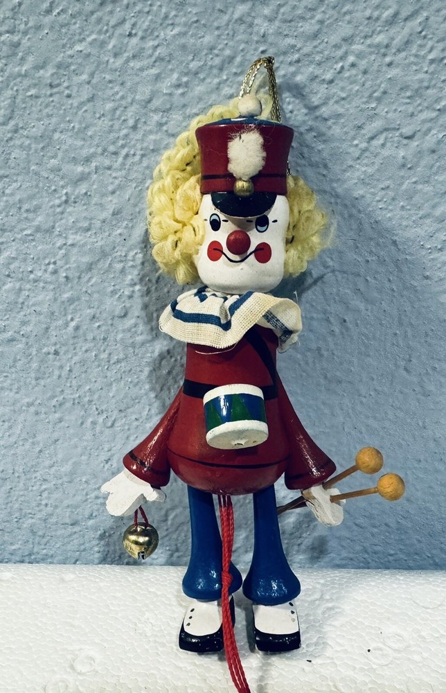 Vintage Clown Wooden Jumping Jack Pull String Ornament