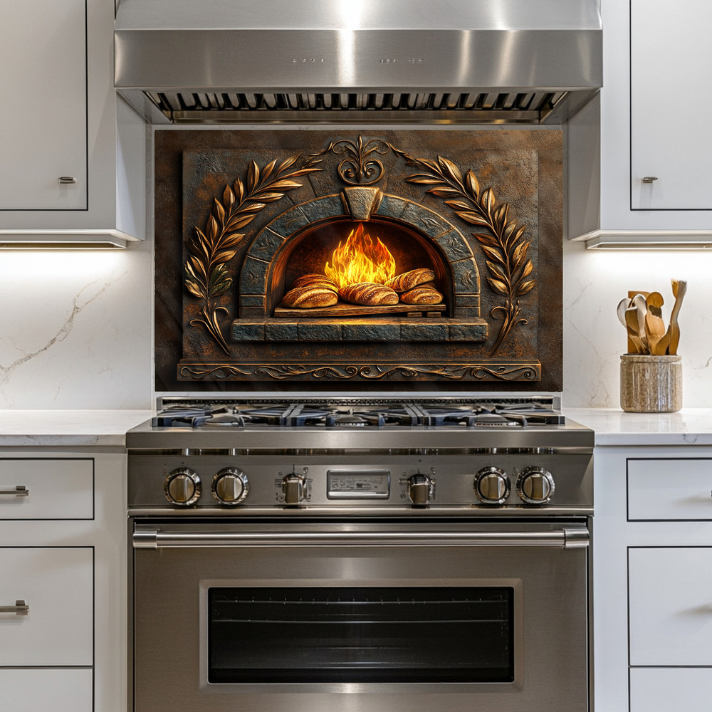 Rustic Pizza Oven Backsplash, Bread Oven Kitchen Decor, Pizzeria Wall Art