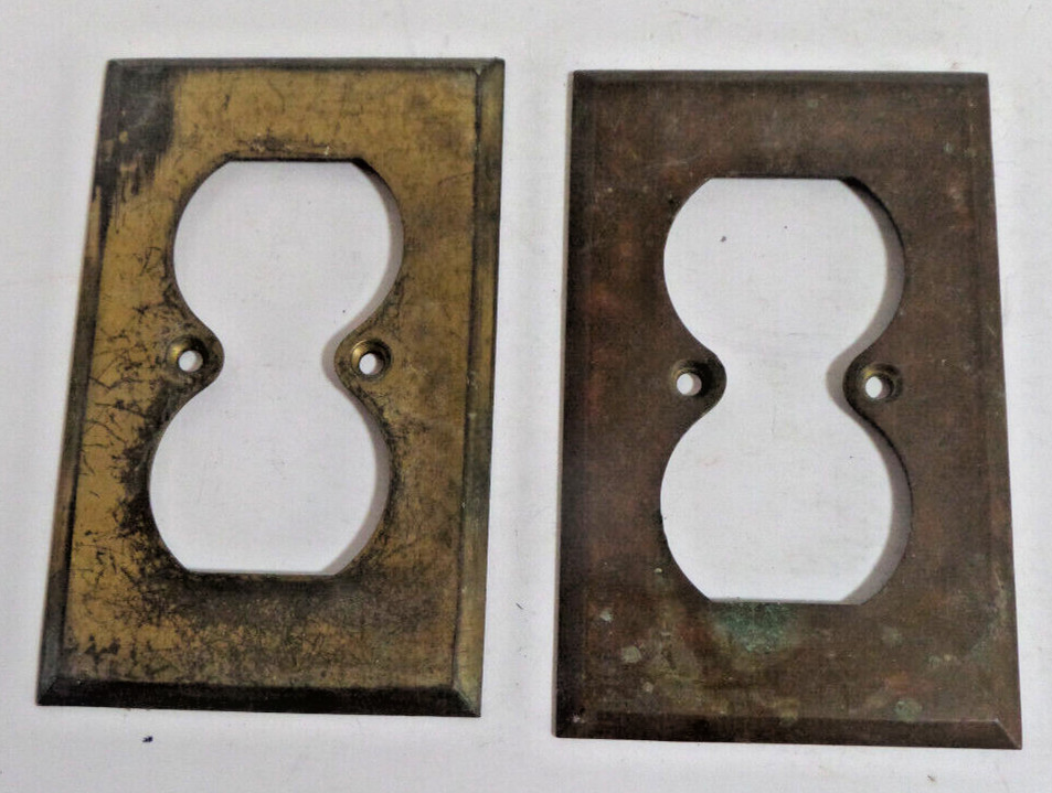 2x brass plugin outlet covers vintage