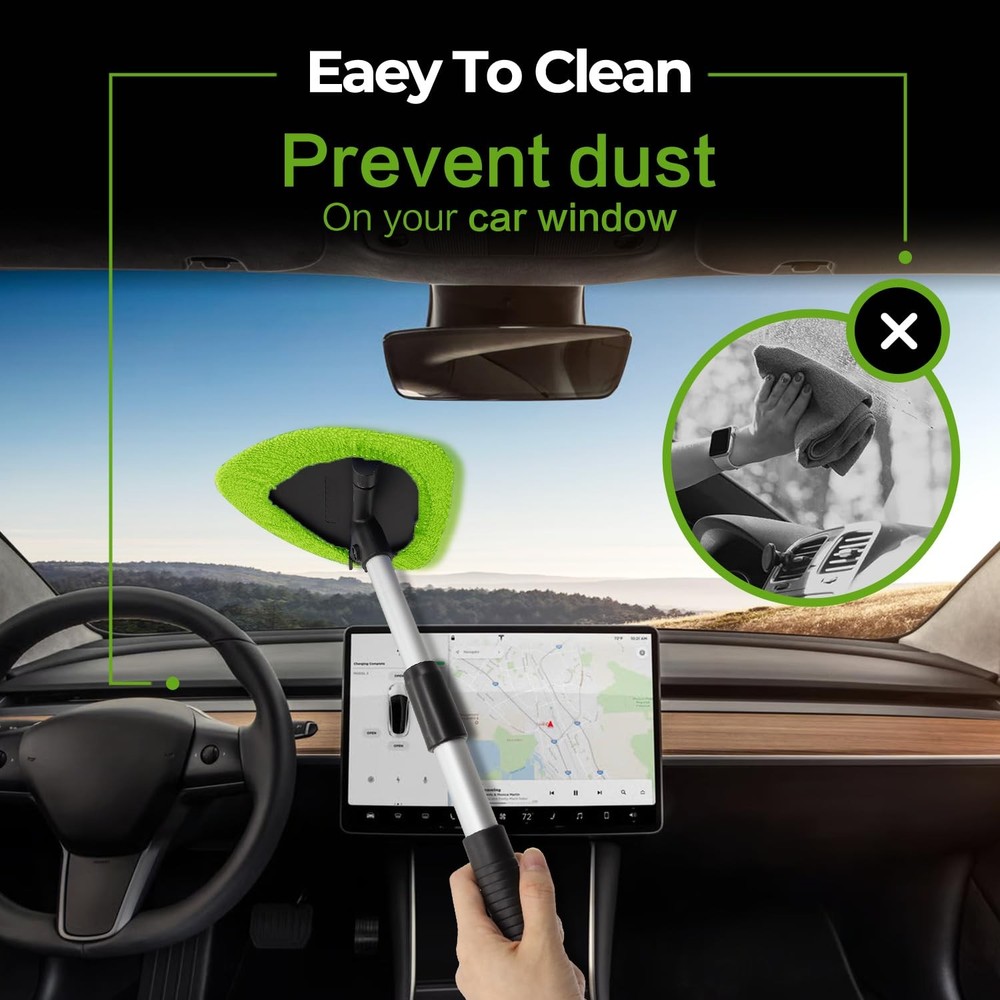 "22.5" Windshield Cleaner Tool Kit Extendable Handle, Microfiber Pads &