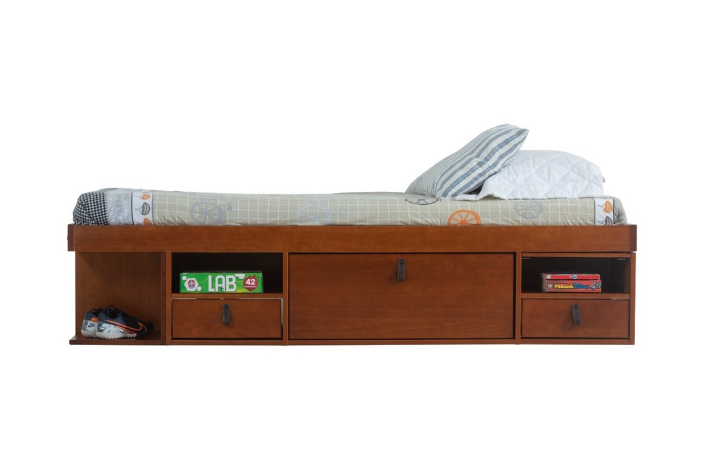 Memomad Bali Bed - Twin Size Storage Platform Bed Frame with Drawers (Caramel)