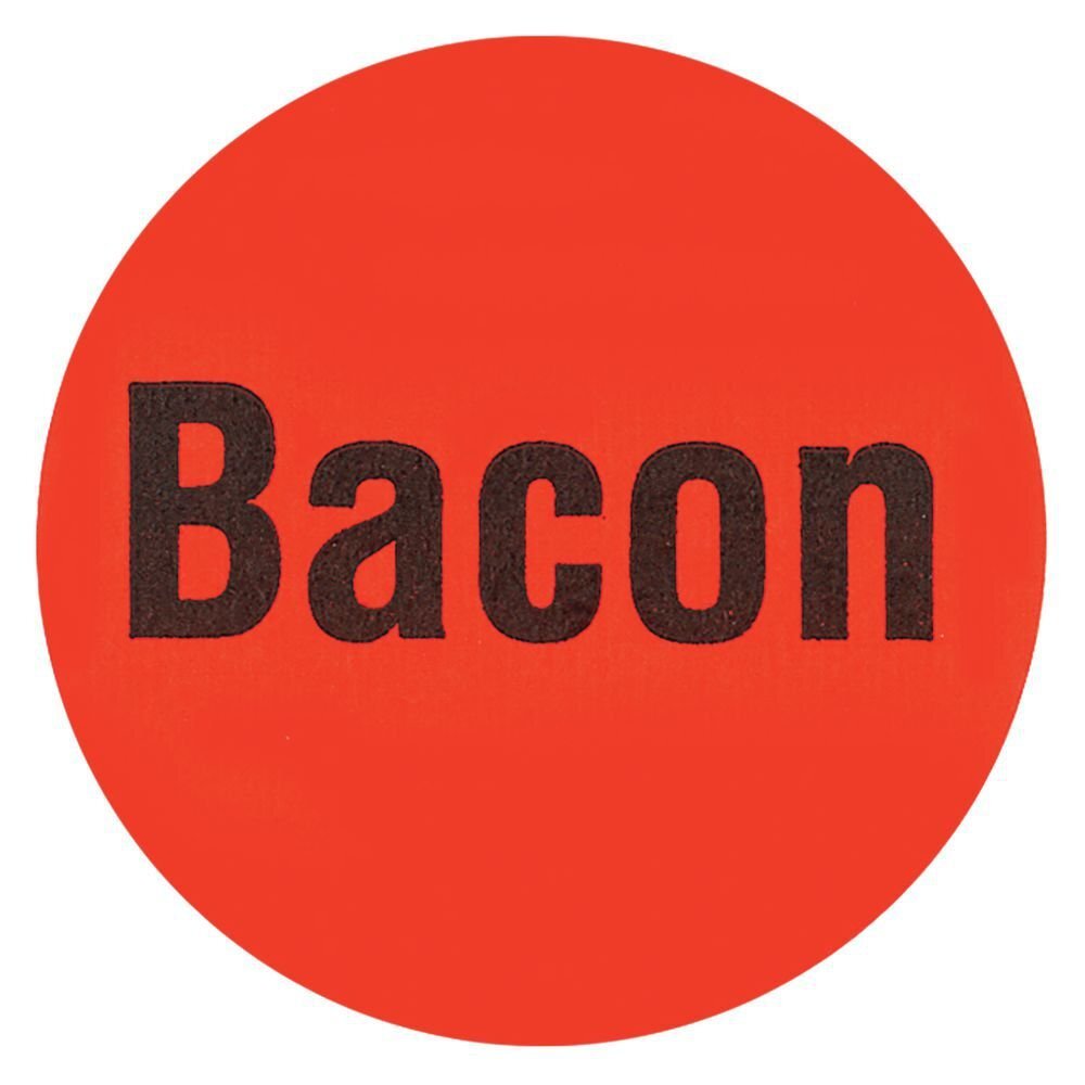 Bacon Label Red Deli Dot Packaging Labels Black Imprint - 1"Dia 1000 Per Case