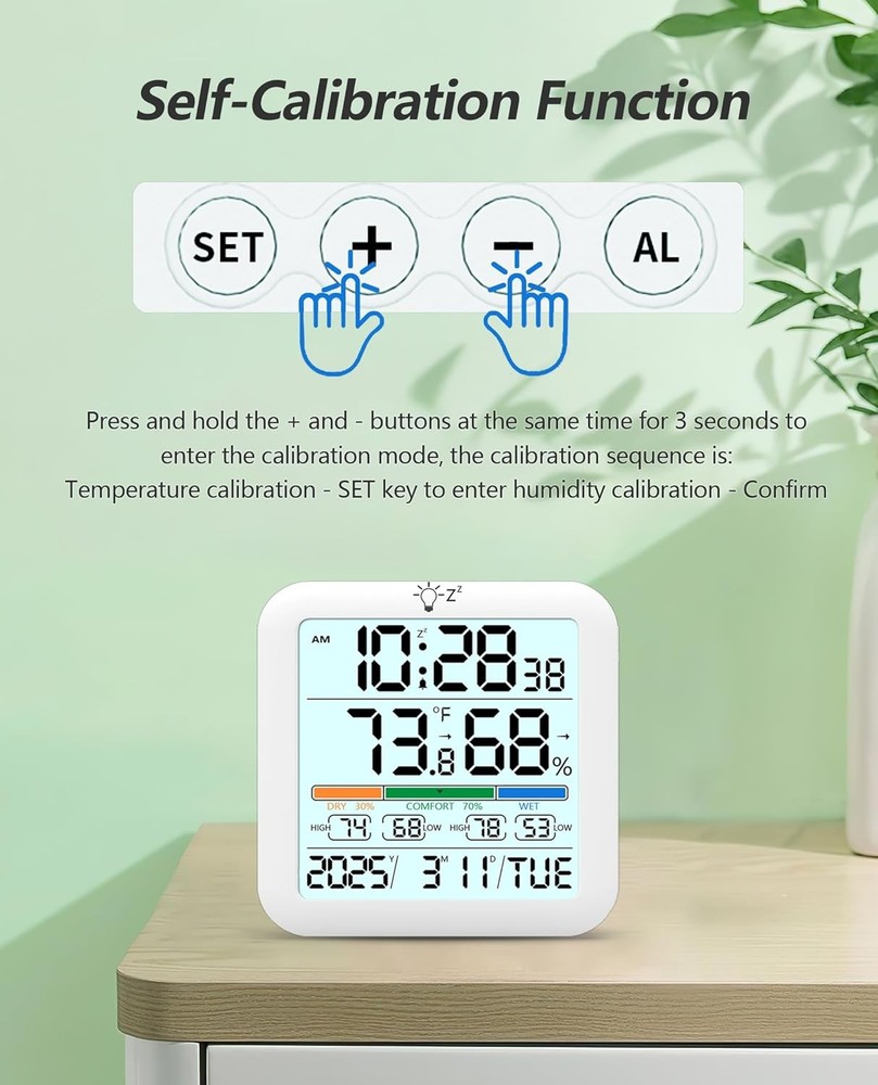 Mini Digital Indoor Thermometer Hygrometer Clock, Room Temperature Humidity...