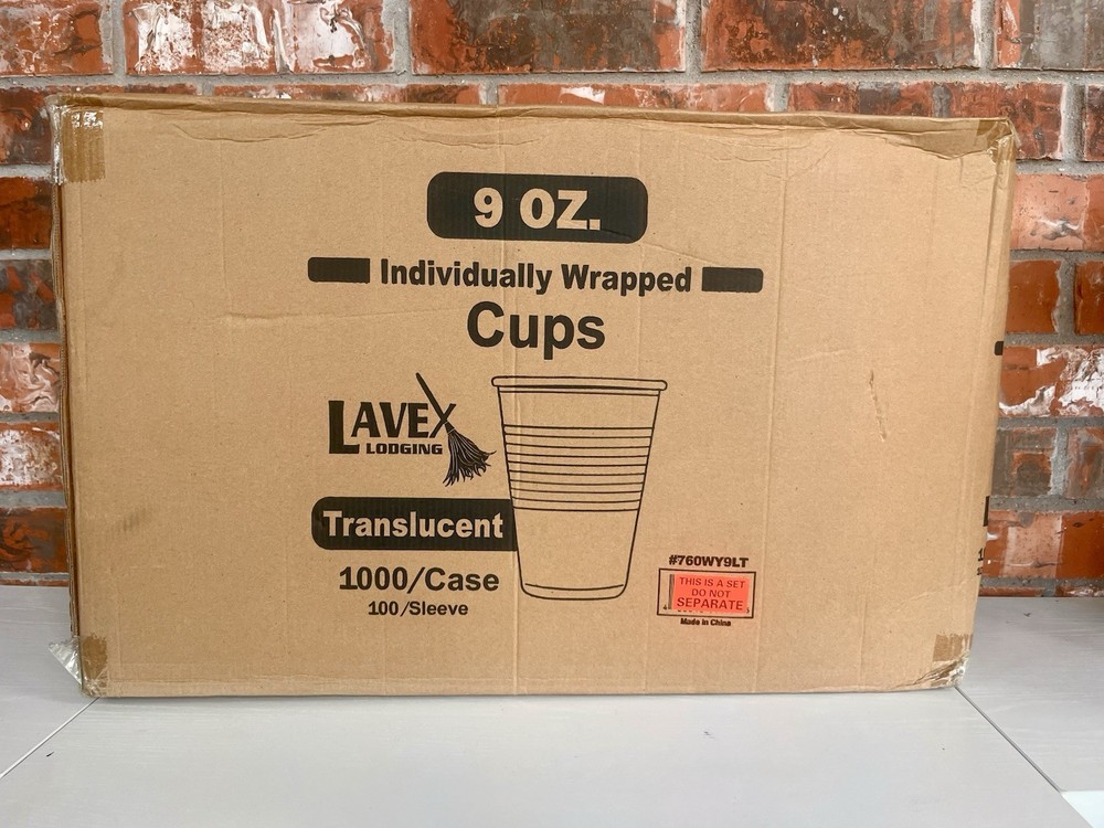 1000 PACK - 9 oz. Plastic Translucent Individually Wrapped Cups