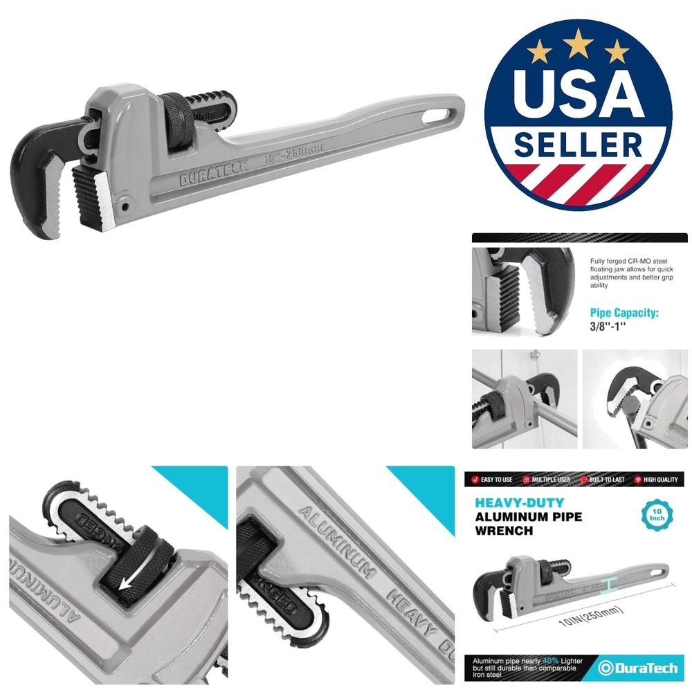 10-Inch Adjustable Aluminum Pipe Wrench - Effortless Operation & Access
