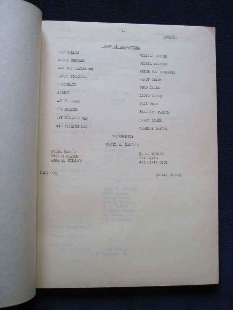 ORIGINAL CONTINUITY & DIALOGUE SCRIPT for BILLY WILDER'S SUNSET BOULEVARD