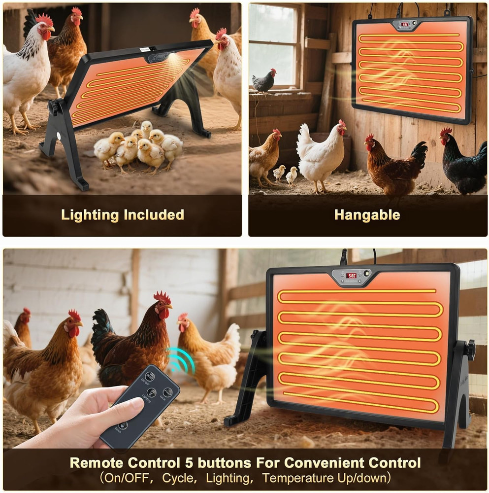 180W Chicken Brooder Heater with Stand and Remote Control, Temperature Display