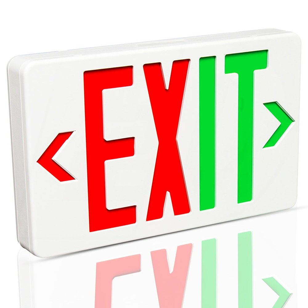 Red/Green LED Exit Sign, Commercial Emergency Exit Light with Battery Backup,...