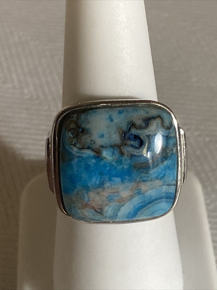 Lucas Lameth Signed Beautiful Sterling Turquoise Crazy Lace Agate Ring Size 71/2