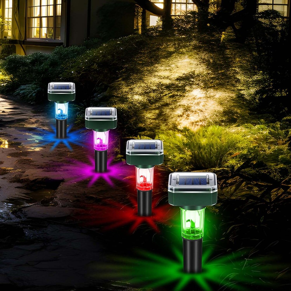 4-Pack Solar Ultrasonic Mole Repeller: Waterproof Sonic Spike with LED Light