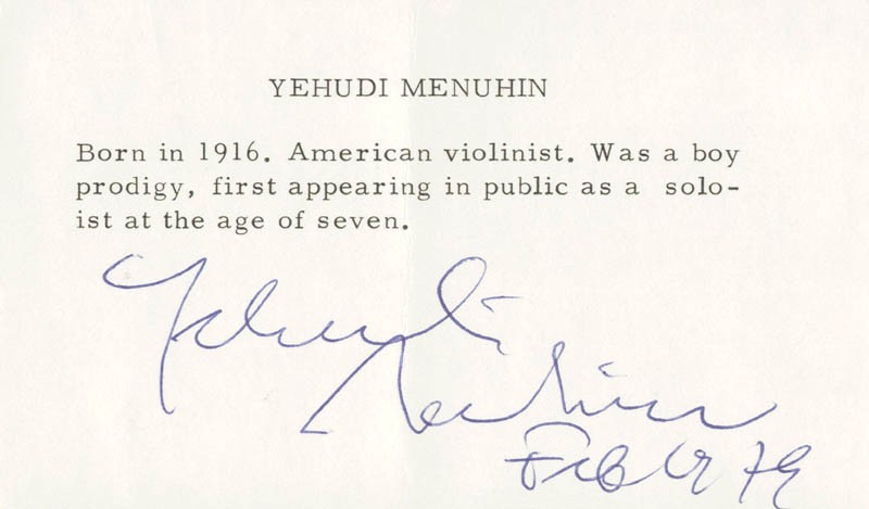 YEHUDI MENUHIN - BIOGRAPHY SIGNED 2/1979