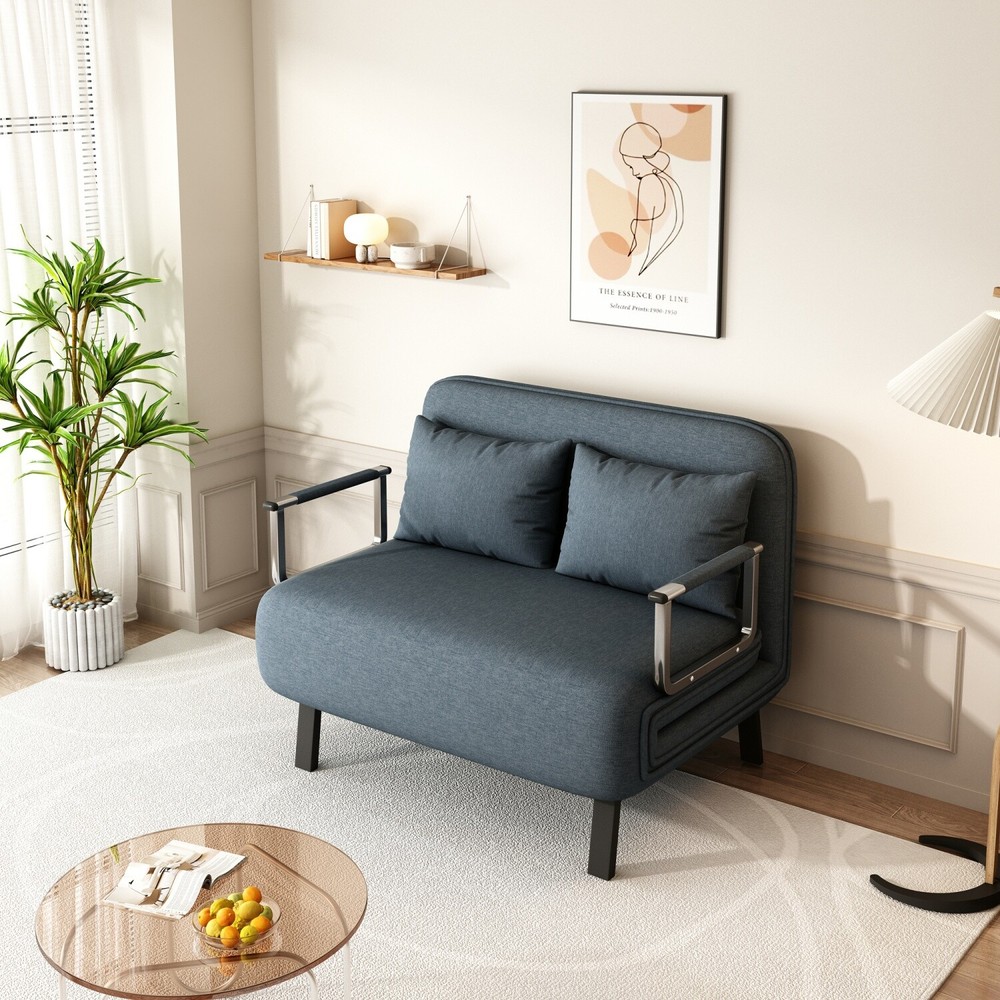 39'' Convertible Sleeper Sofa Bed Velvet Sofa Couch w/ Pull Out Bed & Pillow