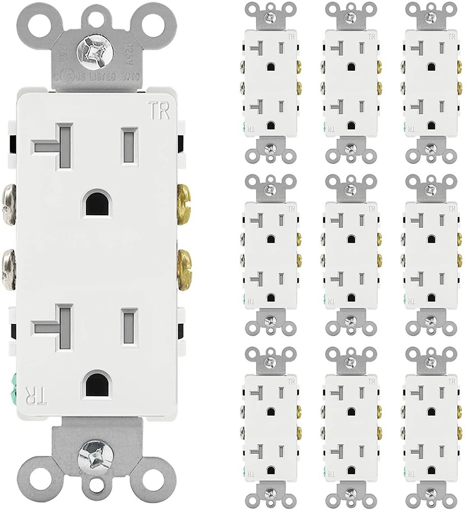 Outlet Decora Duplex Receptacle 20 Amp 125 Volt Tamper Resistant White 10 pack
