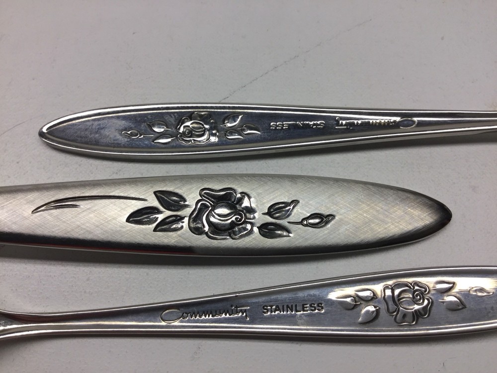 5 Piece Oneida Rose Shadow Stainless Flatware Pierced Fork Meat Fork Etc.