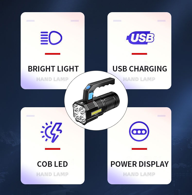 990000LM Portable Searchlight USB Rechargeable 4-Modes Handheld Flashlight Set