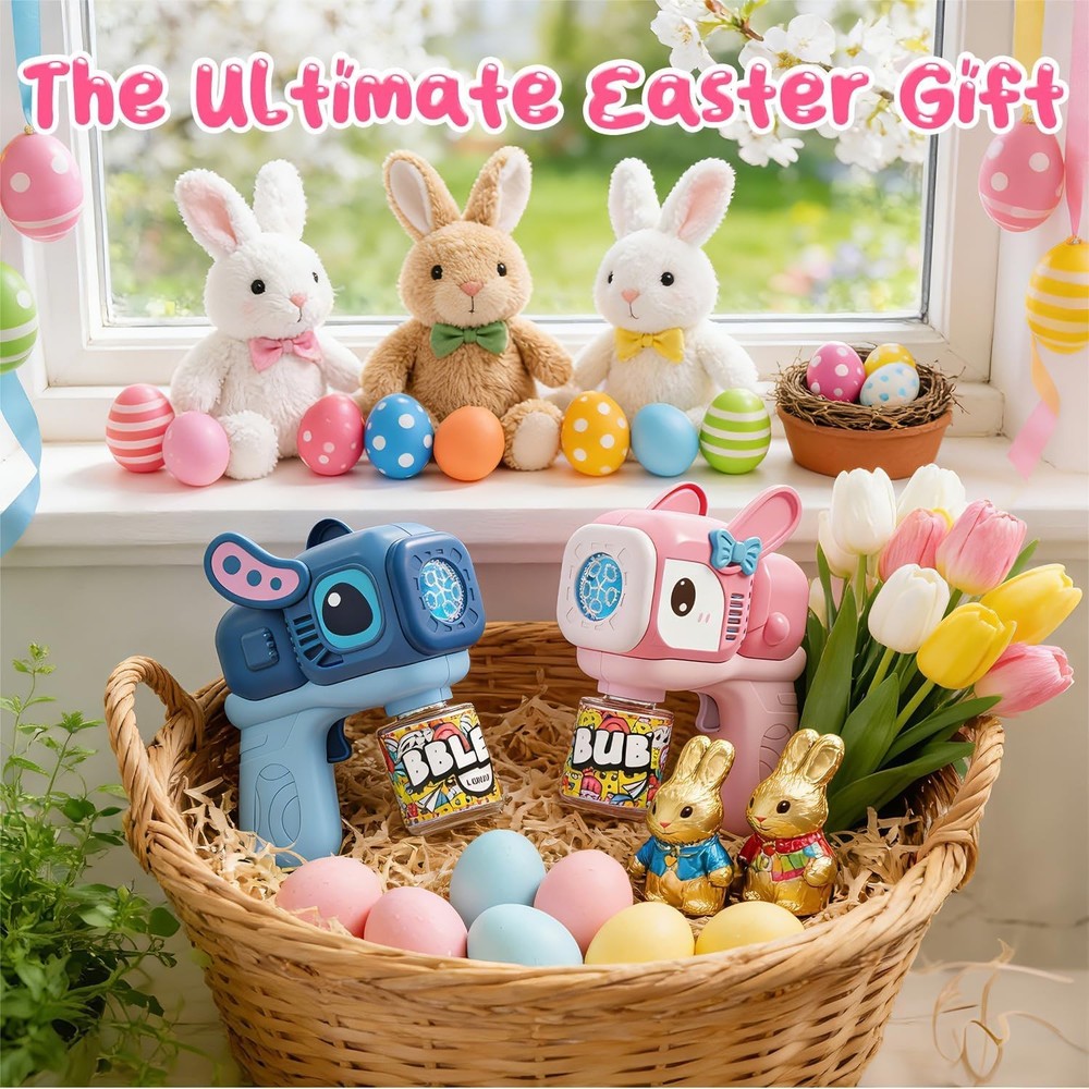 2 Pack Bunny Bubble Machine Gun for Toddlers,Fast Bubble Blast 10,000+ BPM, L...