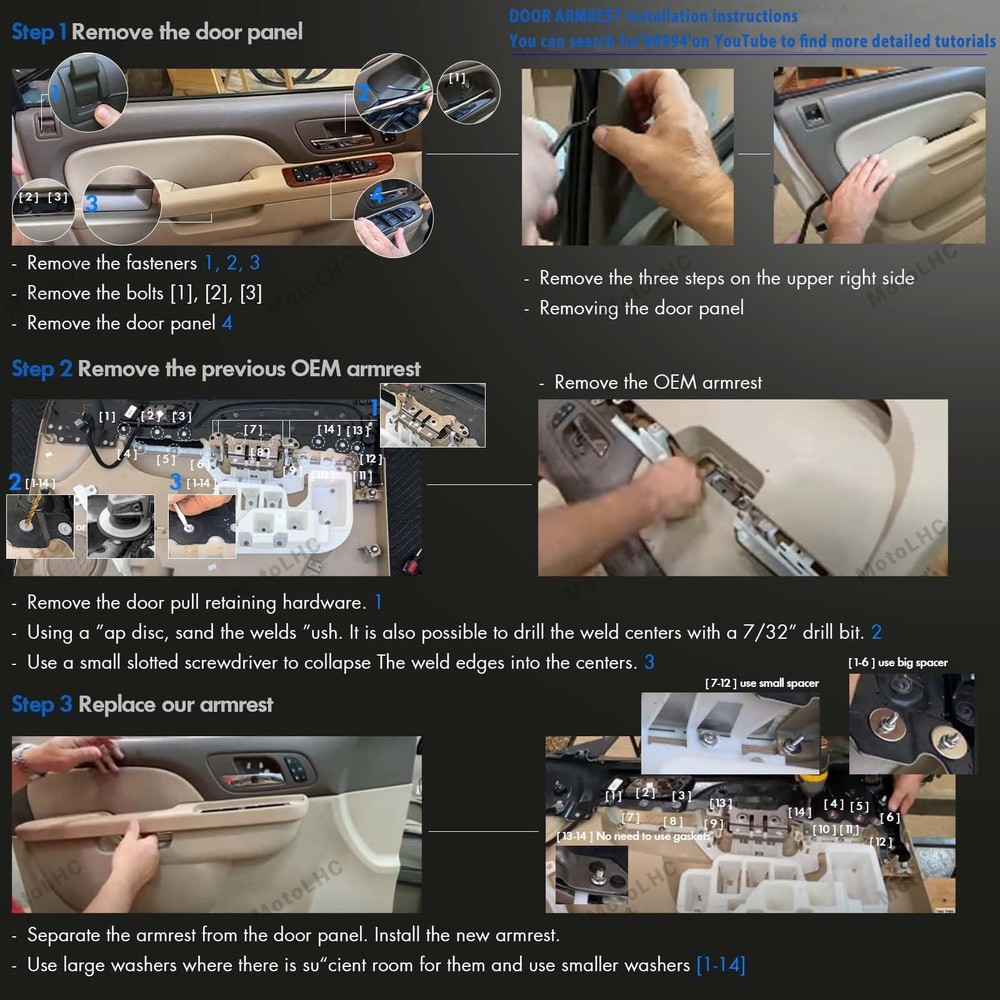 80994 Driver Side Inner Door Pull Handle Armrest Repair For 2010-2014 Chevy GMC
