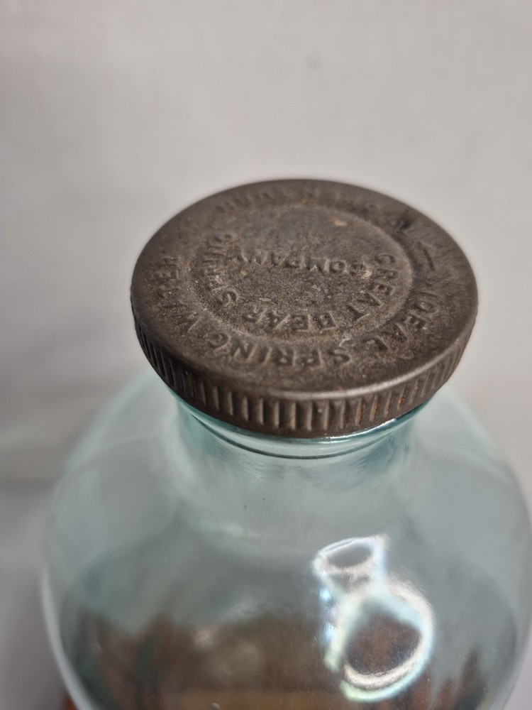 Vintage Great Bear Spring Water Bottle Five Pints With Lid "Loaned Never Sold"