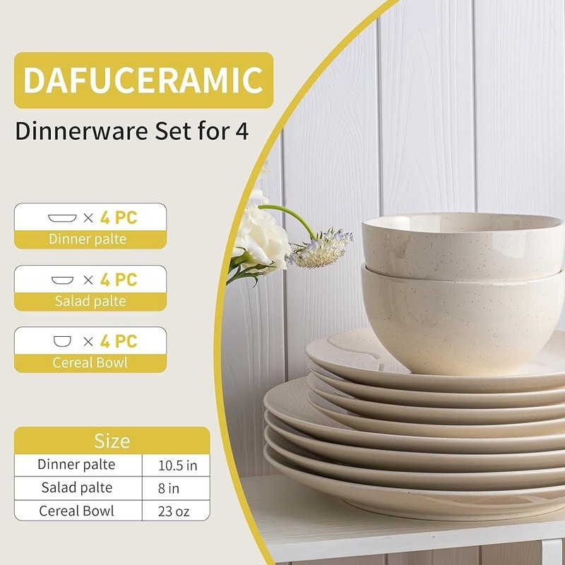 12 Piece Stoneware Dinner Set Durable Scratch Resistant Microwave Safe New