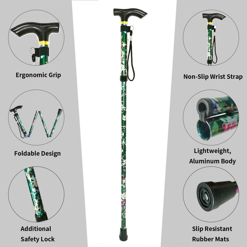 Folding Cane, 5-Level Adjustable Height Lightweight Portable Foldable Walking...