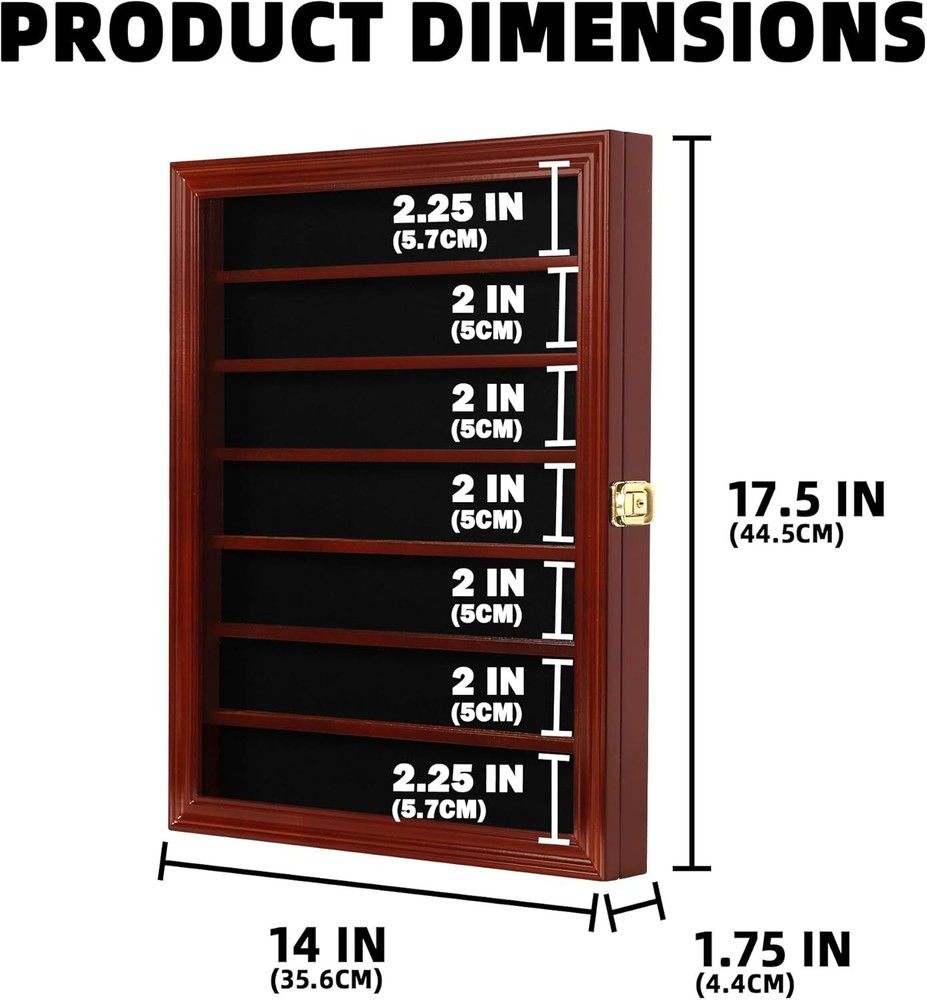 Premium Lockable Challenge Coin Display Case - Mahogany Finish, Wall Mountable