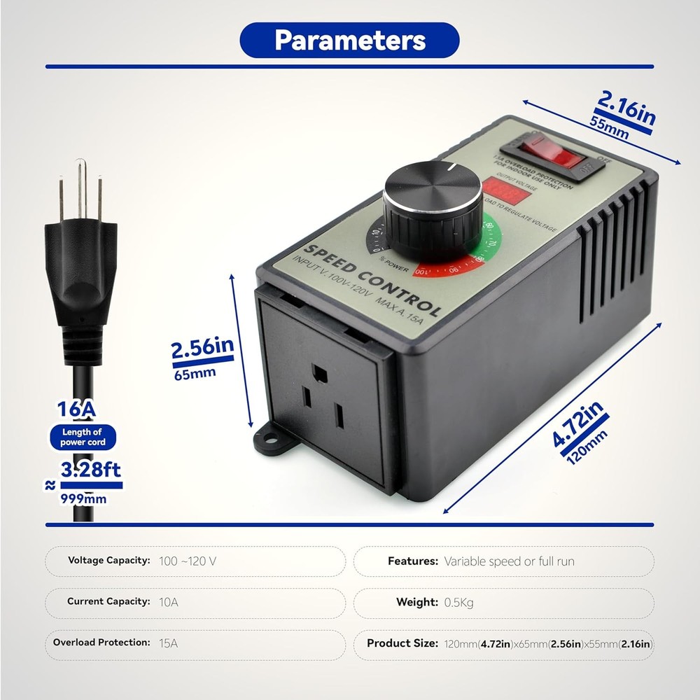 Motor Speed Controller AC 120V 15A Variable Adjuster for Reddish-brown