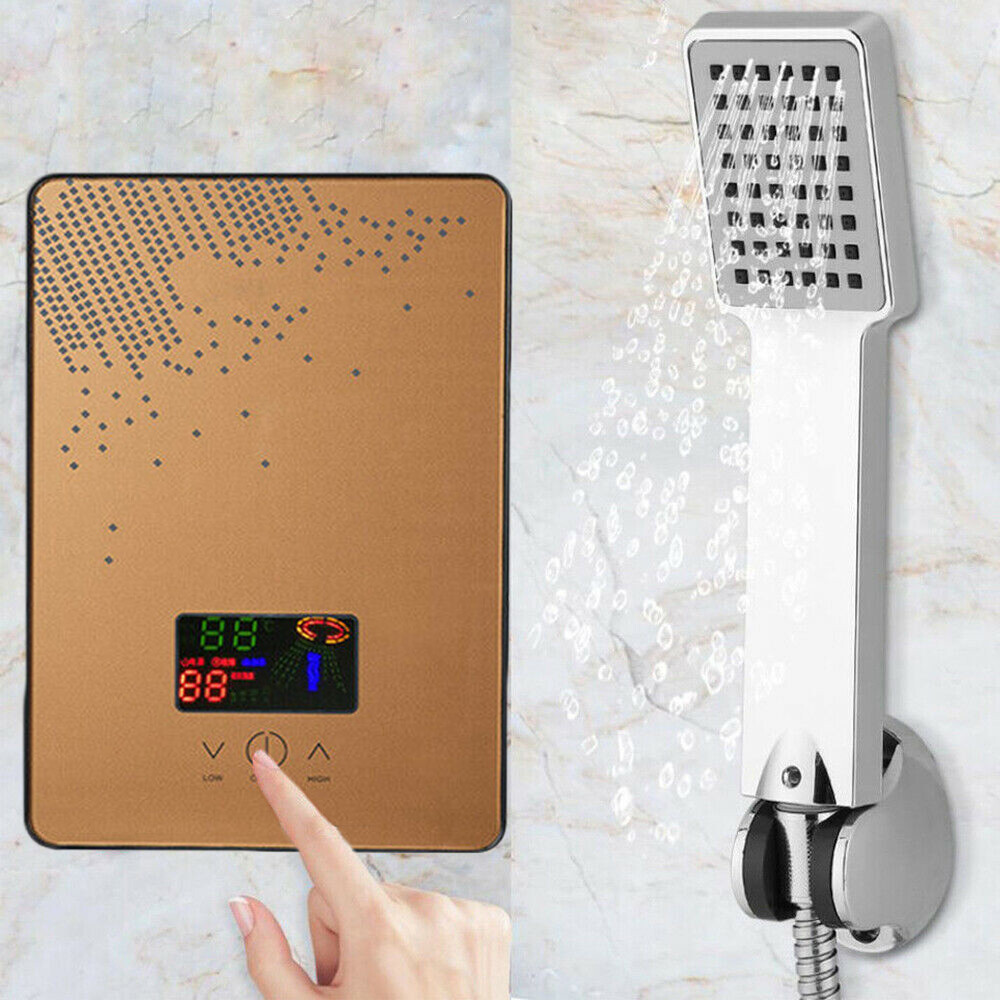 4500w 110v Instant Electric Tankless Hot Water Heater Bathroom Shower Kit Gold