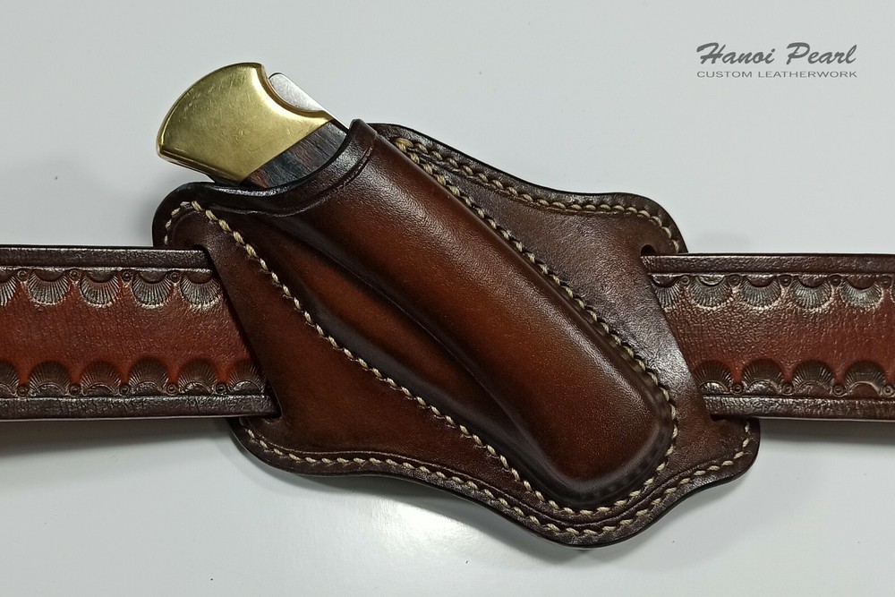 Custom Cross Draw Leather Sheath for Buck 110 Folding Hunter