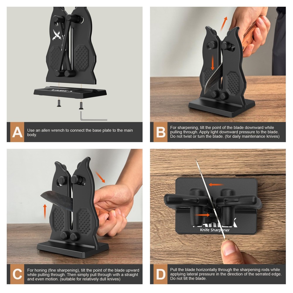 Edge Kitchen Knife Sharpener – Pull-Through Manual Sharpener with Spring Arms...