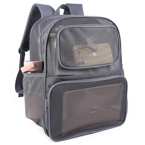 Large Mesh Backpack, Semi-transparent College Backpack, See Through Mesh Grey